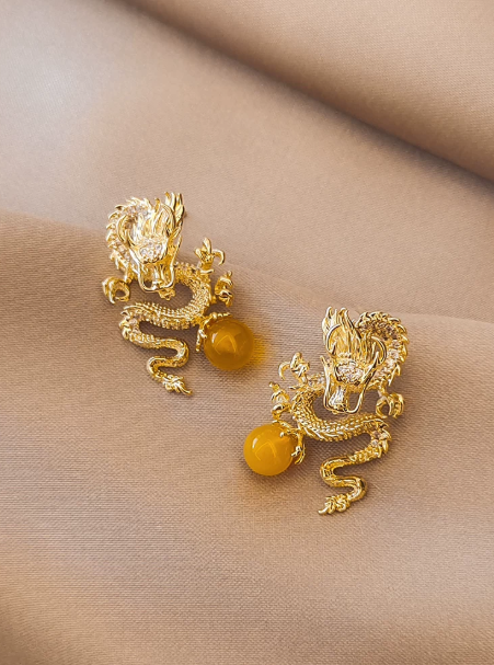 金龙戏珠中国风高级耳环