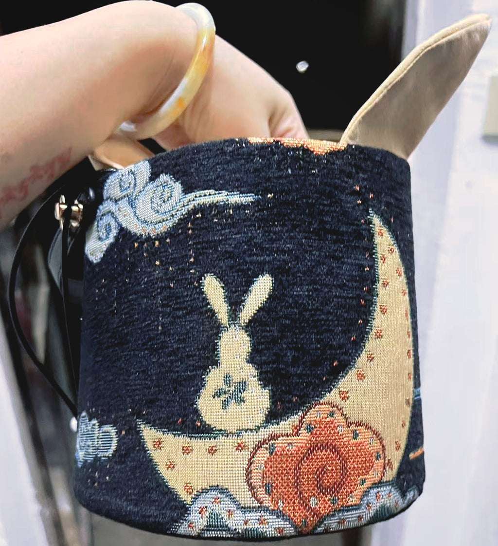 Moon Hare Love Water‑Element Handmade Bucket Bag