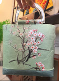 Spring Blossom Wood‑Element Handmade Floral Square Handbag
