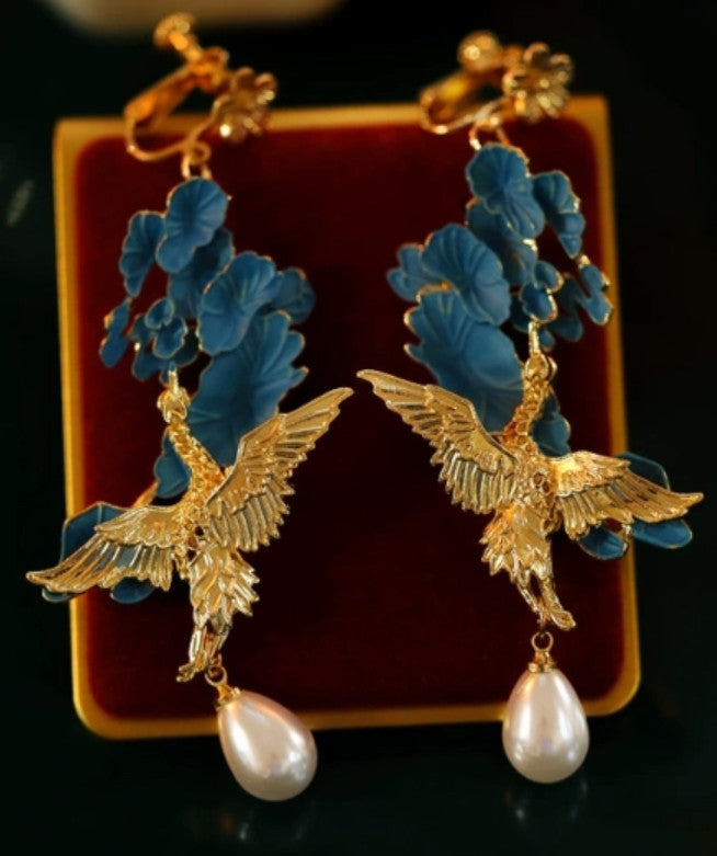 Wearable Art – Cloisonné Crane Clip‑On Earrings 🕊️