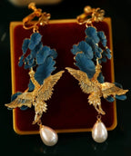 Wearable Art – Cloisonné Crane Clip‑On Earrings 🕊️