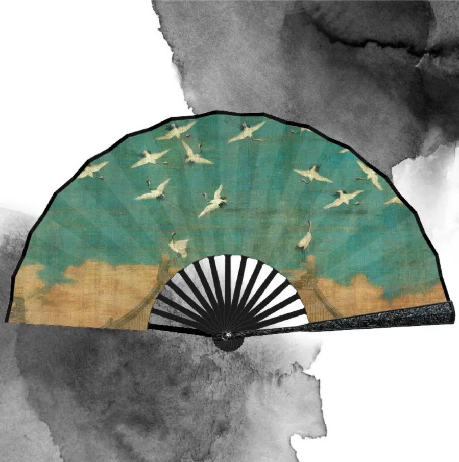 Imperial Auspicious Crane Metal Folding Fan